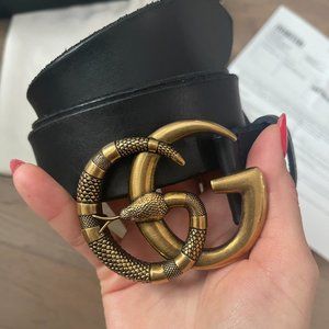 Leather belt w/  Double G buckle with snake, 95